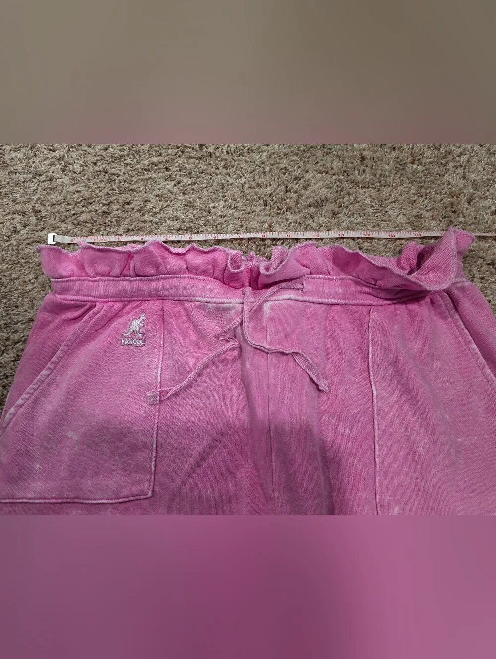 Kangol Pink Acid Wash Paperbag Ruffle Waist Joggers Sweatpants Y2K Style Med